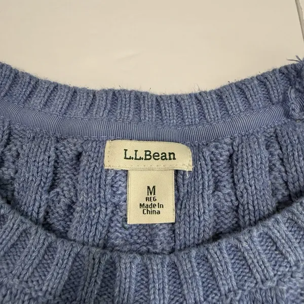LL Bean Blue Double L Mixed Cable‎ Crew Neck Pullover Sweater Size MEDIUM - Image 10