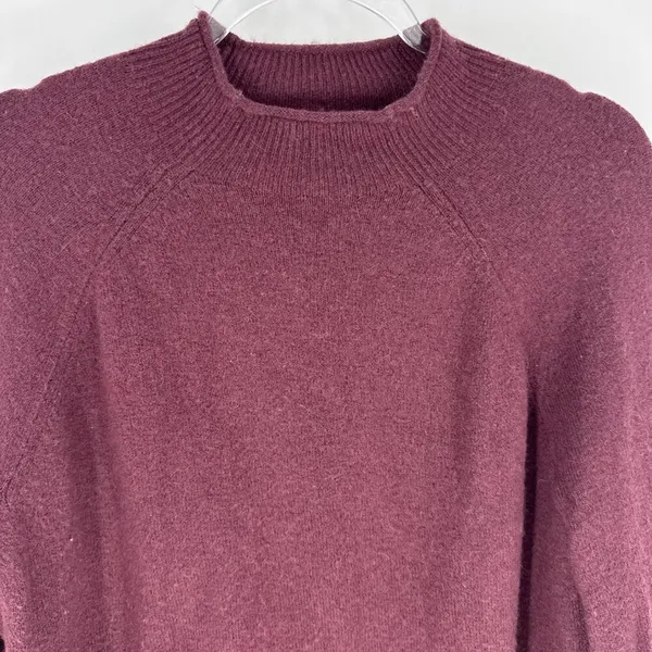 J.Crew Merino Alpaca Blend Mock neck Puff Sleeve‎ Sweater Maroon Size Medium - Image 2