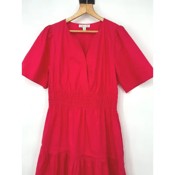 SHE + SKY Maxi Dress Women M Pink Tiered Boho Cottage Romantic Festival Casual - Image 2