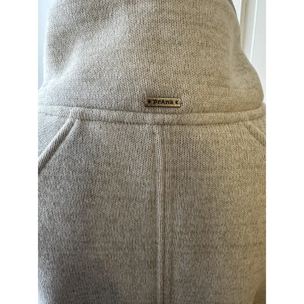 Prana Funnel Neck Pullover Sweater Beige Heather Women’s Large Snap Collar Cozy - Image 4