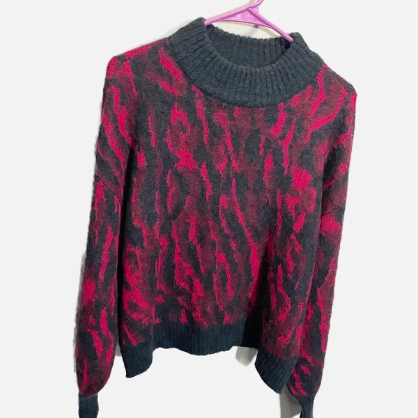Y.A.S. Yasollie Knit Sweater Pink Grey Abstract‎ Animal Print Mock Neck Small - Image 2