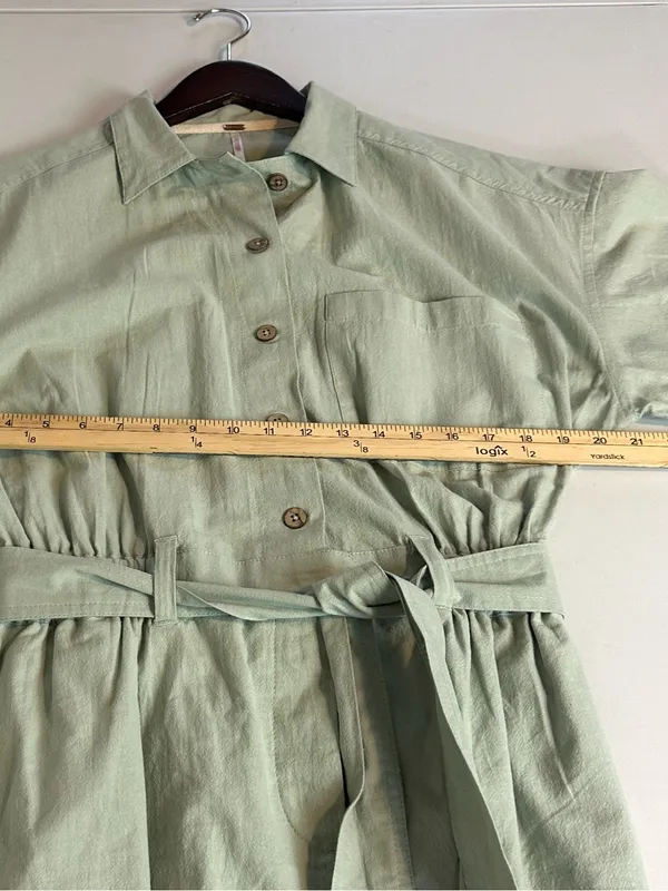 Free People Bohemian Sage Green Cotton No Plans Button Front Romper Size Medium - Image 5