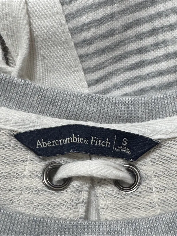 Abercrombie & Fitch Gray White Fine Striped Crewneck Sweatshirt Lace up back S - Image 9