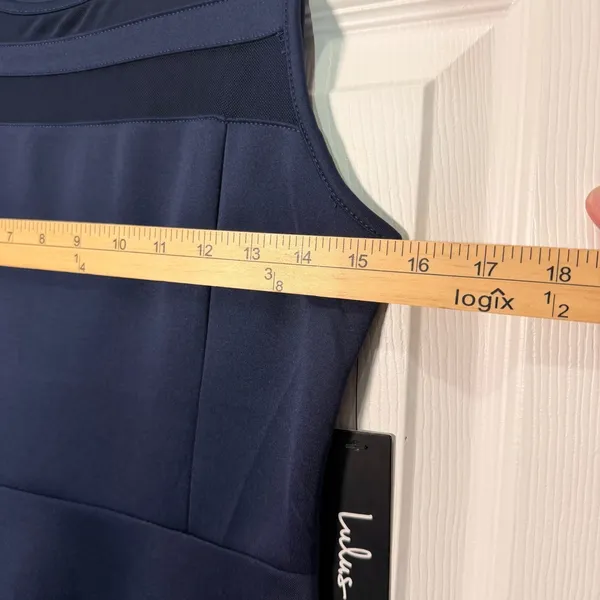 Lulus Navy Blue Sleeveless Sheath Dress with Mesh Accents Size M NWat - Image 6
