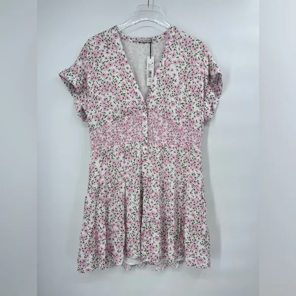 ALICE + OLIVIA Keela Smocked-Waist‎ Button-Front Dress size 10 - Image 4