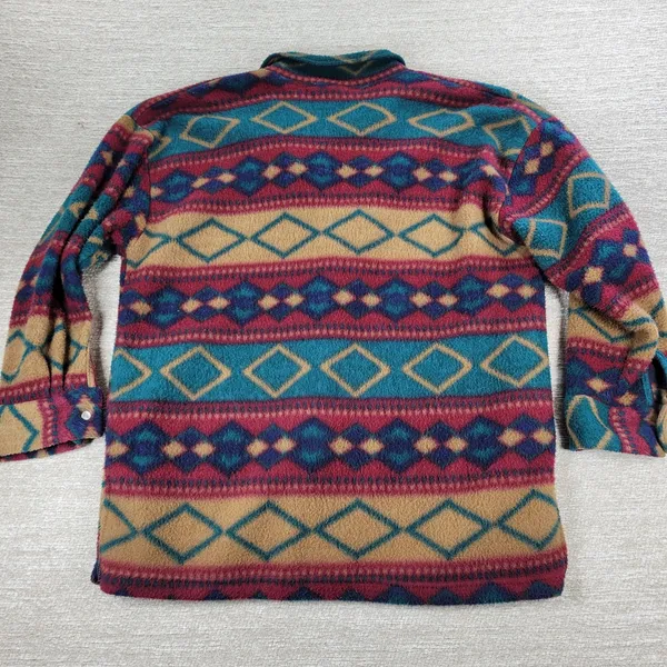 Vtg Aztec Southwest Fleece Shacket Womens Size Sm Red Green Pearl Button Up - Image 14