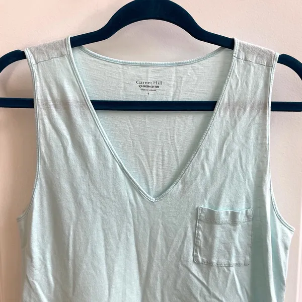 Garnet Hill‎ Womens S Dress Lightweight Mint Green Organic Cotton V-Neck Pocket - Image 2