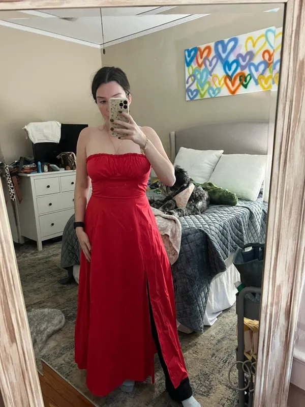 Commence Strapless Dress In Red - Image 4