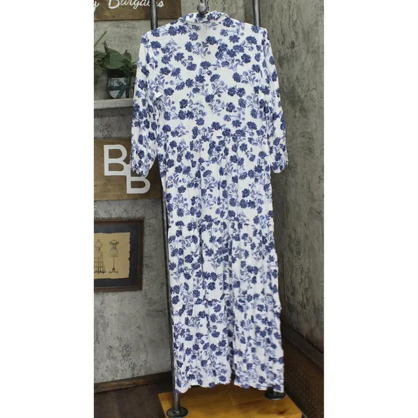 NWT Ny Collection Petites Crinkle Tiered Maxi Dress PCOD0984 Blue / White PL - Image 3
