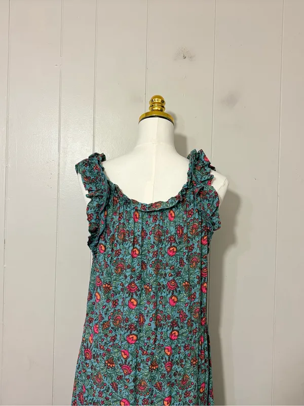 Natural Life Maddie Maxi Dress Turquoise Pink Floral Ruffle Boho Size M - Image 5