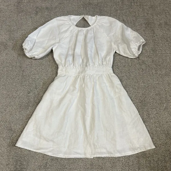 Reformation Irwin Dress Womens 2 White Linen Lined Open Back Mini Party - Image 2