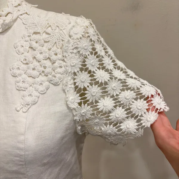 Corey Lynn Calter Anthropologie Lorient White Linen Crochet Mini Dress 6 Cottage - Image 8