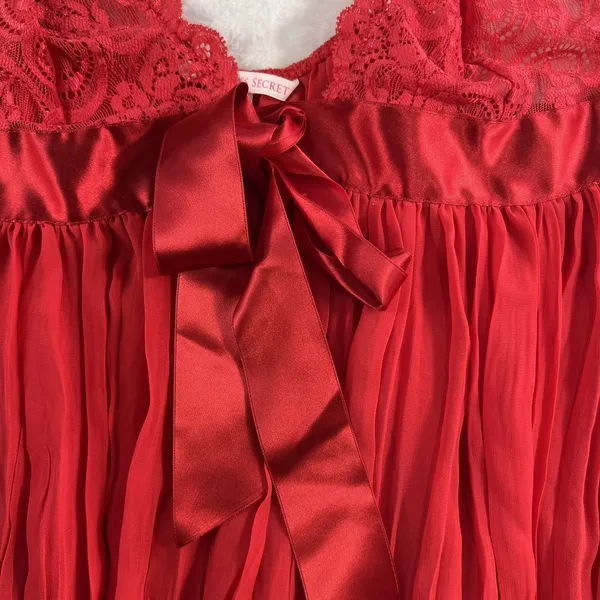 Victoria's Secret Babydoll L Large Cami Top Lace Pleated Lingerie‎ Satin Bow Red - Image 4