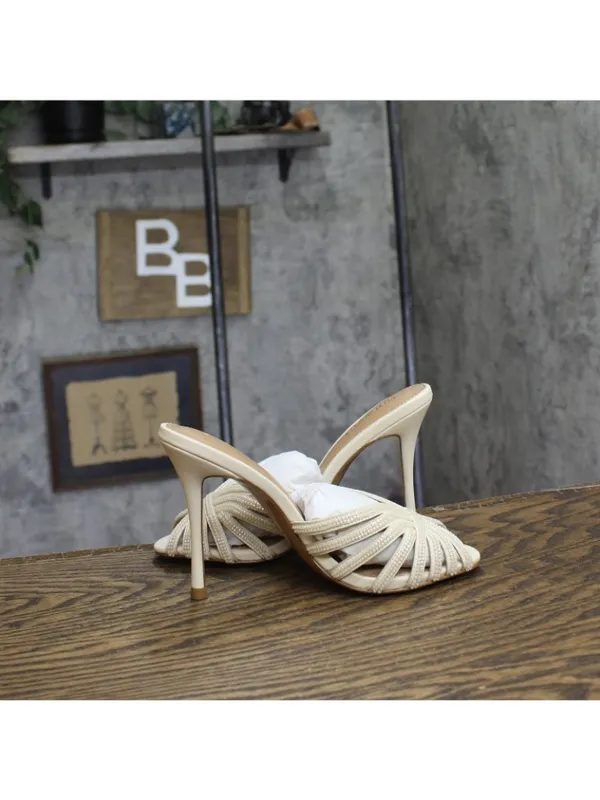NWT Steve Madden Beaded Stiletto Heel Peep Toe Dress Sandals Ivory Off White 7M - Image 6