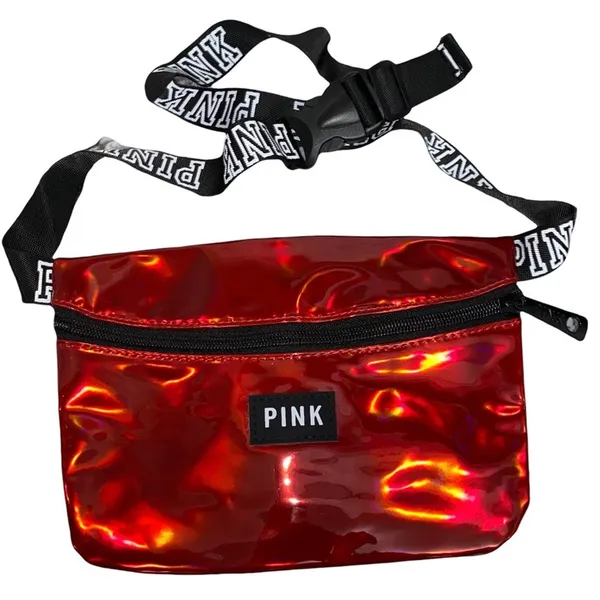 VS Pink Fanny Pack Metallic‎ Red Belt Bag Festival Crossbody Holographic - Image 2