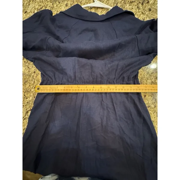 Donna Karan New York Women's Collared 3/4-Sleeve Midi Dress Size 6 Navy Linen - Image 13