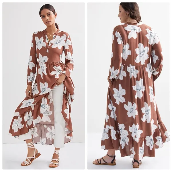 Anthropologie Brown Floral Maxi Dress - Image 2