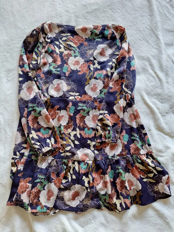 Lulus Floral Tie Front Ruffle Cardigan Top Kimono Navy L - Image 6