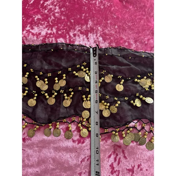 Gypsy Halloween Accessories Belly Dance Costume Hip Scarf Coins Beads Gold - Image 4