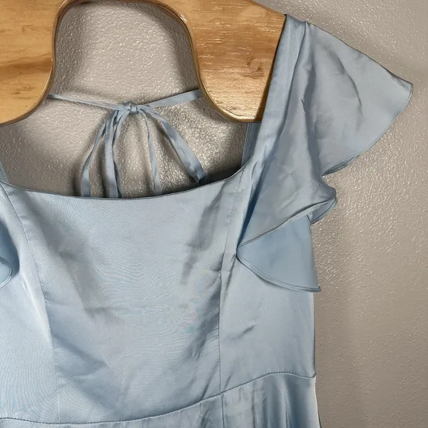 NEW Azazie Bondi Bridesmaid Dress Womens Sz A10 Sky Blue Satin Formal Maxi Slit - Image 3