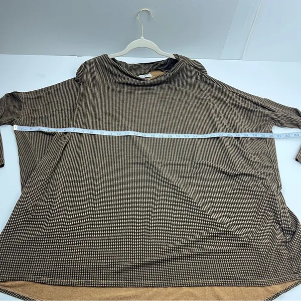 Bryn Walker Top Large Brown Houndstooth Jersey Knit Boat Neck Oversized‎ Tunic - Image 6