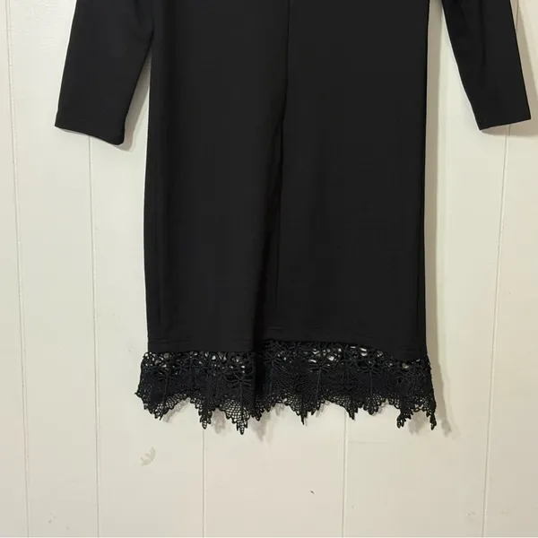 Few Moda Long Sleeve Black Mini Dress Lace Trim Hem Cocktail Party Dress Size Sm - Image 7
