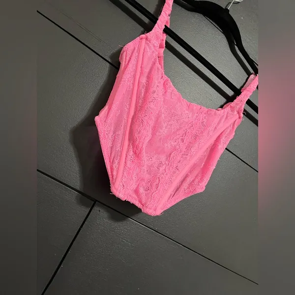 Pink Lace Corset Crop Tank Top Women’s Sz Small EUC - Image 2