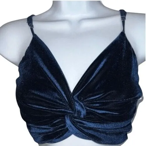LUCY IN THE SKY Blue Velvet Spaghetti Strap Crop Top EUC Size‎ Small - Image 2