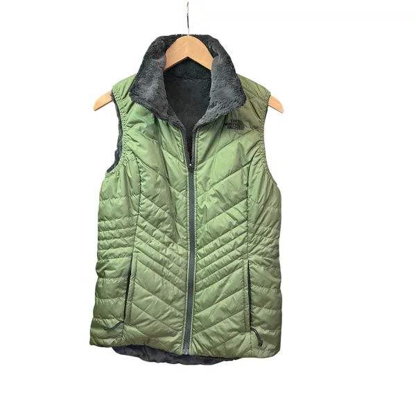 The North Face‎ Mossbud Reversible Insulated Vest Olive Green Grey Womens Medium - Image 3
