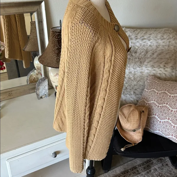 Vintage Jones, New York cable knit cotton two button open front sweater M - Image 5
