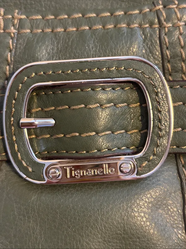 Tignanello Brand Olive Green Leather Crossbody With Distinctive Buckle Design - Image 4