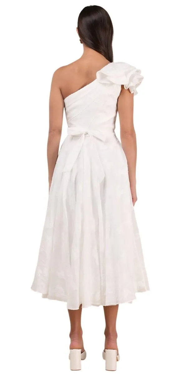 Lulus Sweet Definition White Burnout Ruffled One-Shoulder Midi Dress size M NWT - Image 2