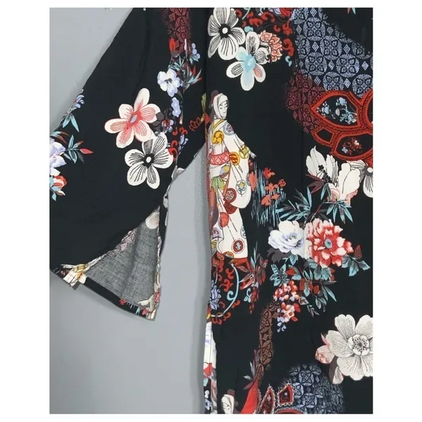 Natori Black Multicolor Oriental & Floral V-Neck 3/4 Sleeves Lightweight Tunic M - Image 7