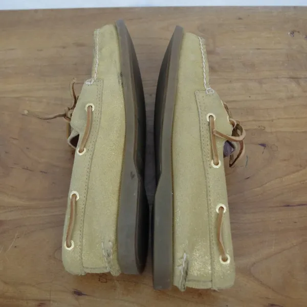 Ladies' Sperry Metallic Gold Sparkle Suede Sider Boat Shoes Size 8M - Image 5