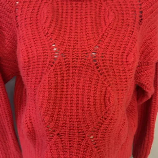 Madewell Women’s Heavy Weight Everett Cable Knit Pullover Red Sweater-Small - Image 8