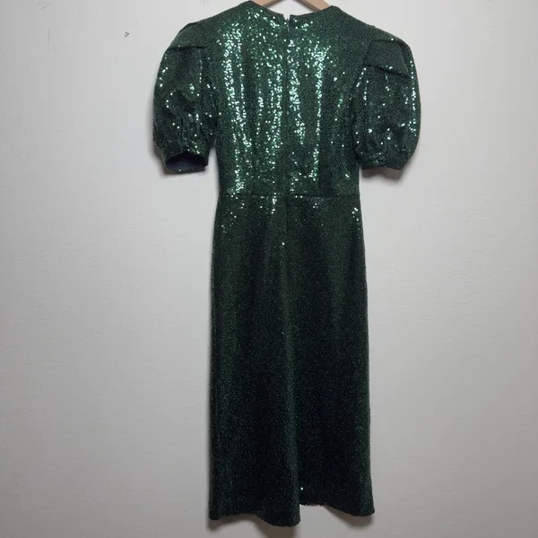 Rachel‎ Parcell Women Party Event Dress XXS Green Sequins Holiday Puff Sleeve - Image 10