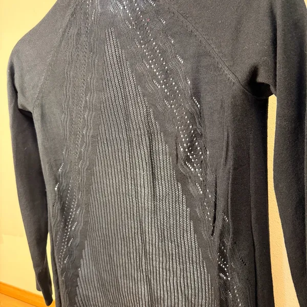 Maurices Long Sleeve Pointelle Back Open Front Cardigan Sweater Black Small - Image 6