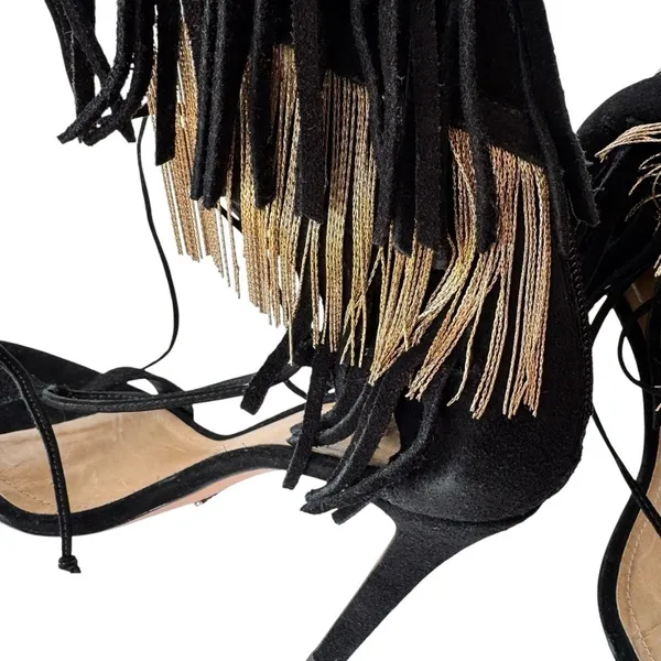 NEW Schutz Fringe Suede Stiletto Sandal Metal and Suede Fringe Black Size 9.5 - Image 3