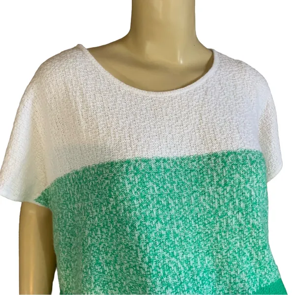 Vintage 1980'S Green & White Color Block Sweater (L) - Image 6
