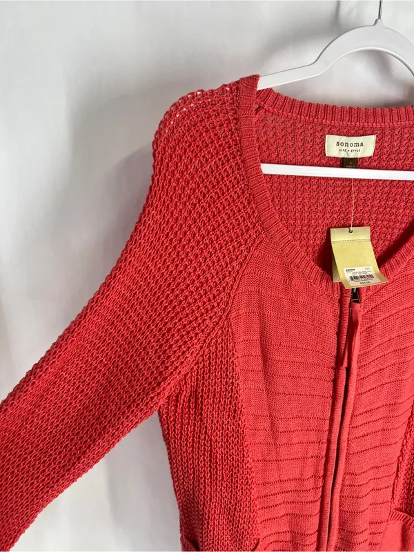 Sonoma Life + Style NWT Coral Open Knit Zip Cardigan Sweater L - Image 4