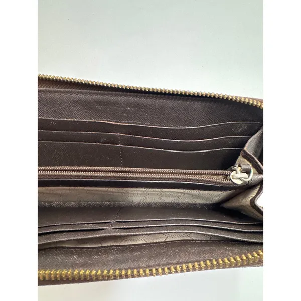 Michael Kors Jet Set Brown Signature Zip Around Wallet Gold Tone Logo Large - Image 5
