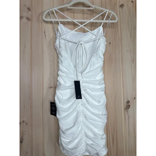 Lulus Confident Allure White Ruched Lace-Up Bodycon Mini Dress Night Out Small - Image 6