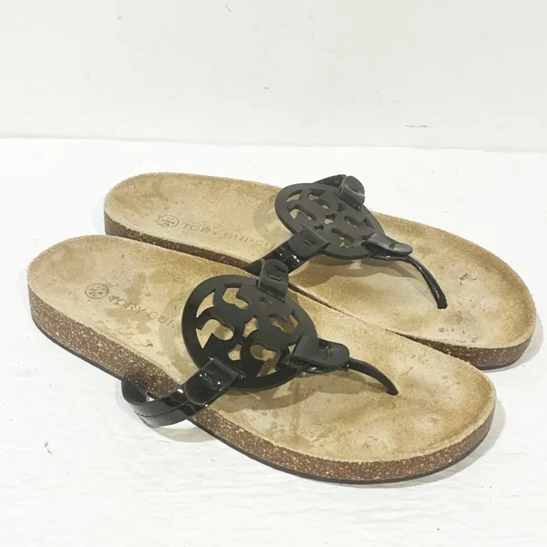 Tory Burch‎ Miller Cloud Patent Cork Black Thong Sandals Size 9 - Image 3