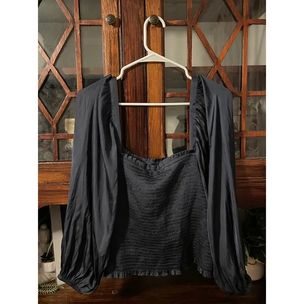 J. Crew Squareneck‎ Smocked Featherweight Satin Cropped Top Size XL - Image 3