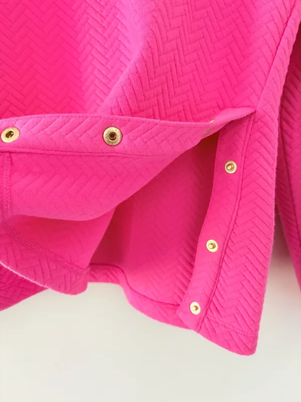 J. Crew Factory Herringbone mockneck sweatshirt snap in soft fuchsia pink Size M - Image 7