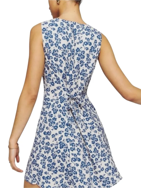 Reformation Rilynn White Blue Floral V-Neck Sleeveless Mini Dress 6 - Image 2