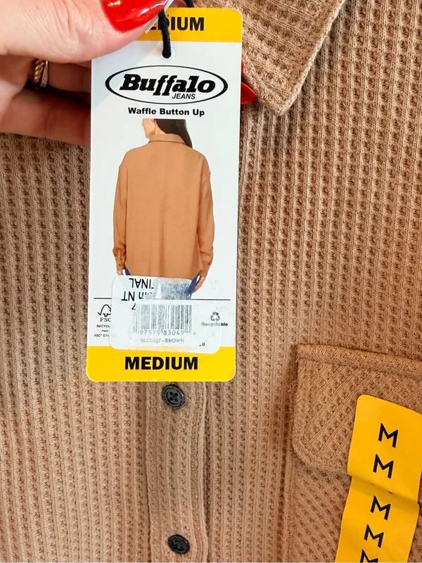 Buffalo Jeans Tan Waffle Knit Button-Down Shirt Jacket NWT Size Medium Womens - Image 6