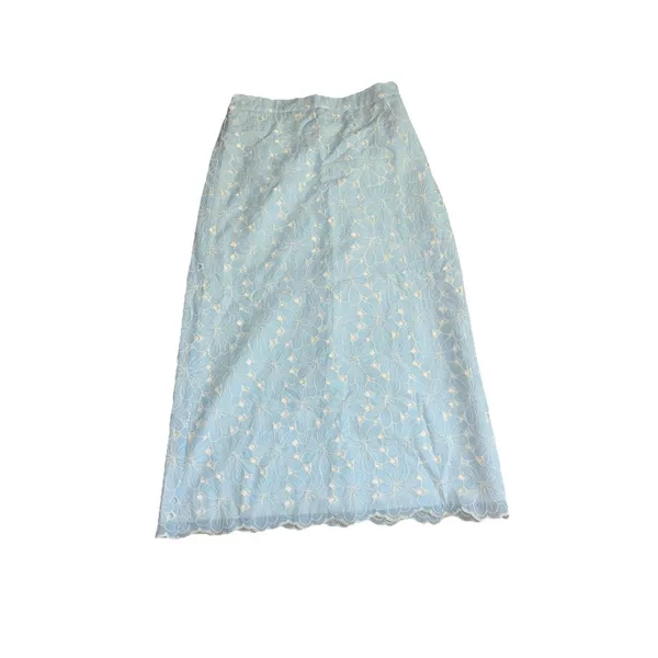 Tuckernuck Silas Blue Eyelet Cotton Midi Skirt Medium - Image 2