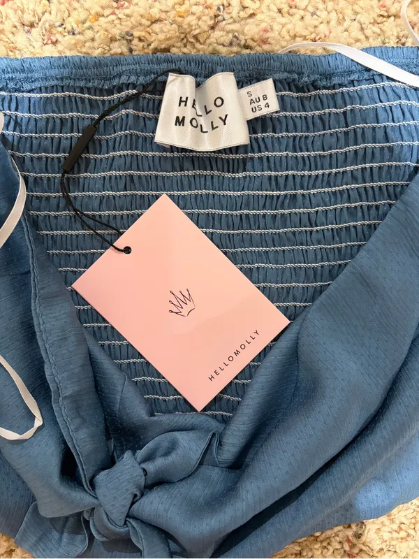 NEW Hello Molly Azure Skies Long Sleeve Tie Front Crop Top Blue Size Small/4 - Image 8
