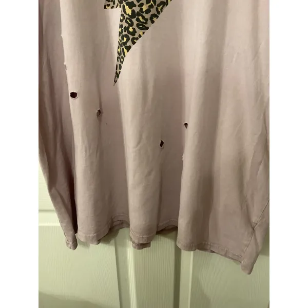 Easel Lilac Leopard Lightning Bolt Distressed Oversized Cotton Graphic Tee, M - Image 4